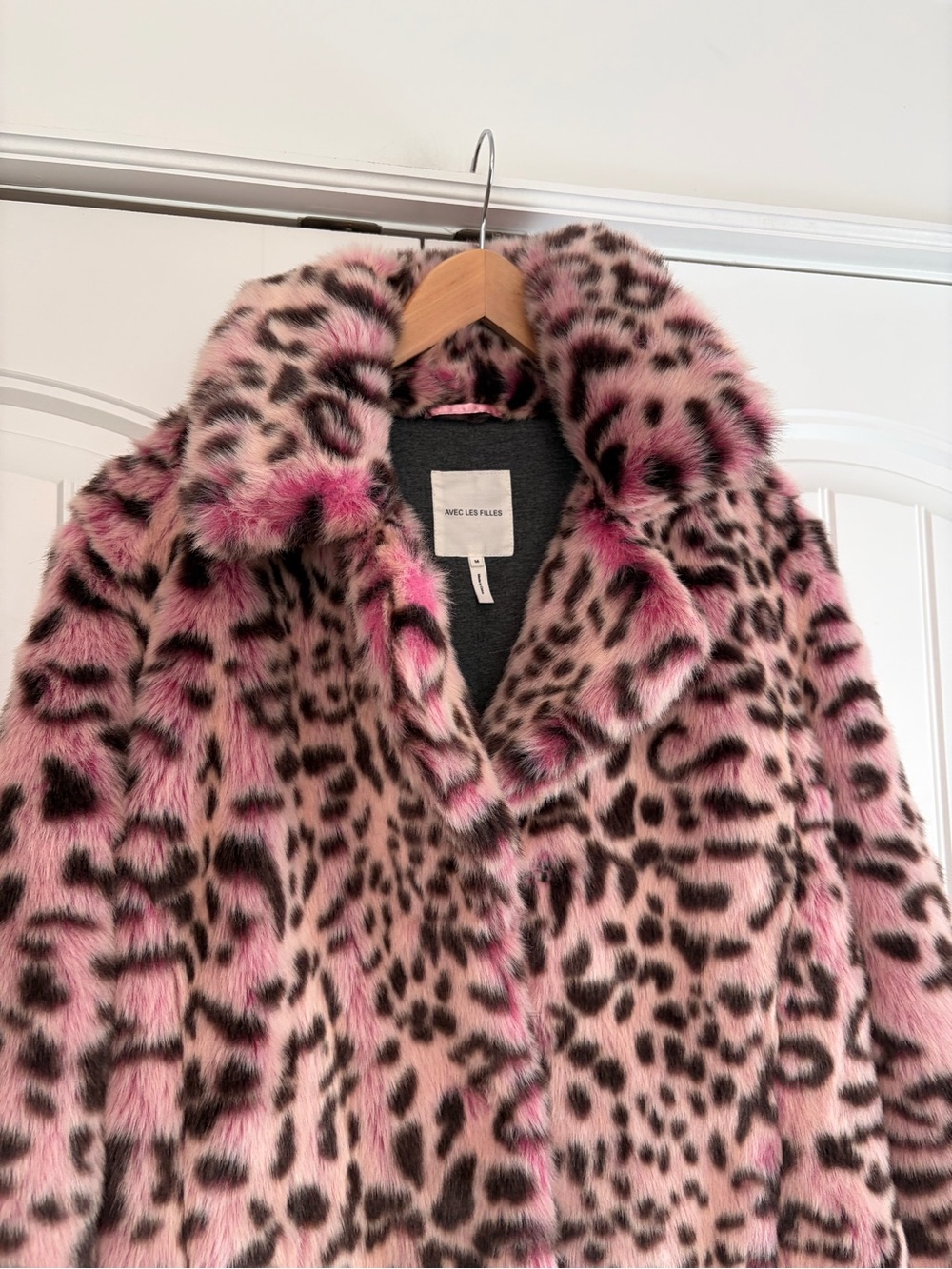 Avec Les Filles Pink Leopard Faux Fur Teddy Coat Anthro Women's Size Med - Picture 3 of 12